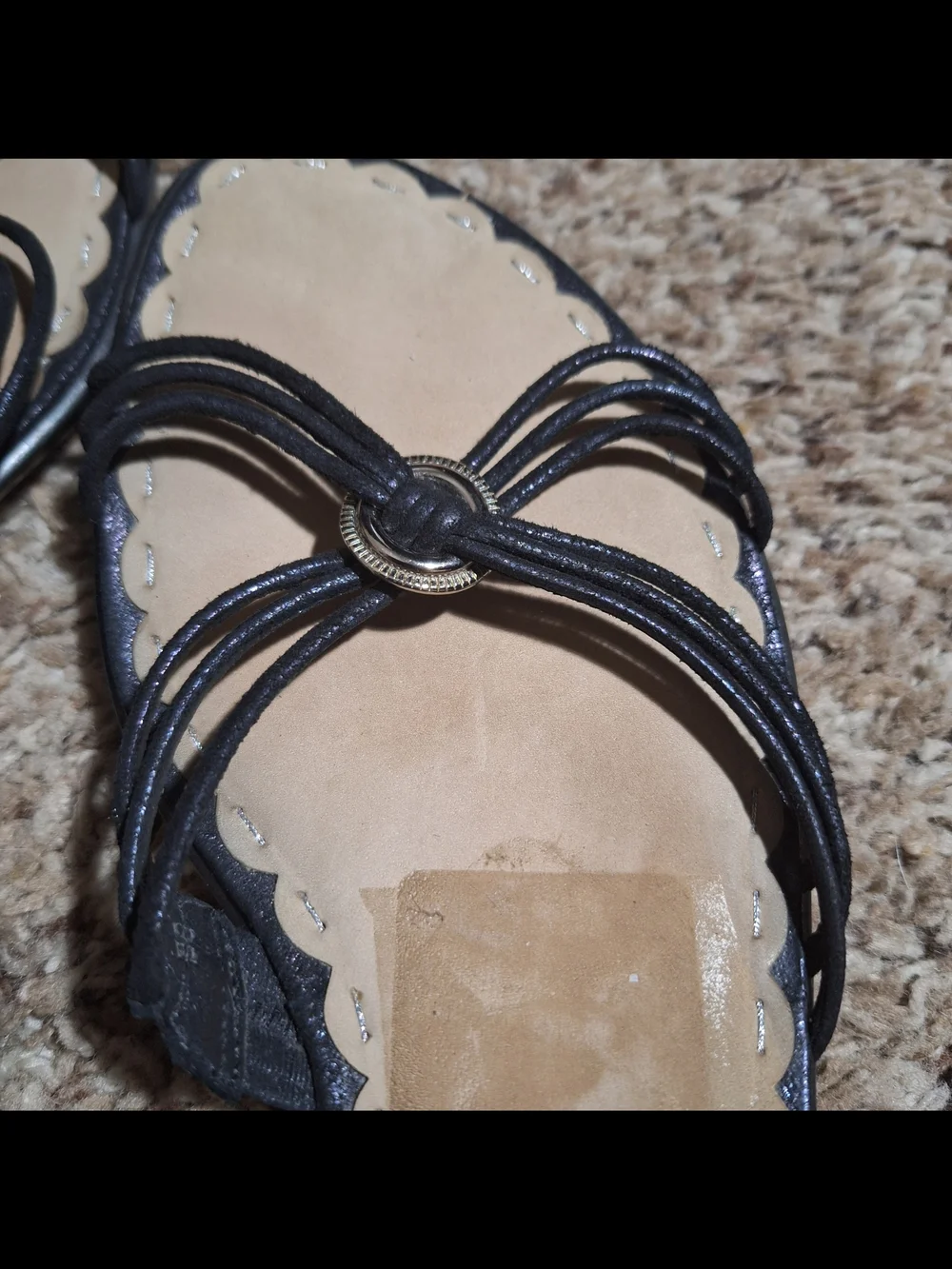 Cole Haan Nike Air Strappy Scalloped Slide Sandals Size 8.5 Black Metallic - Picture 4 of 8